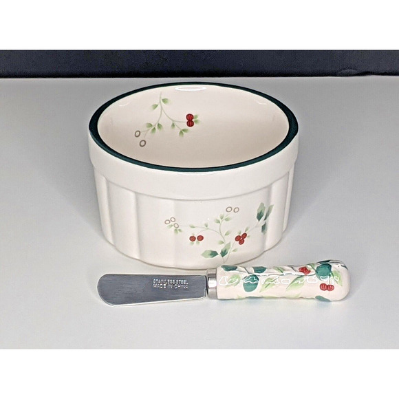 Pfaltzgraff WINTERBERRY Dip Bowl and Spreader Set Holiday Christmas EUC - Picture 2 of 4